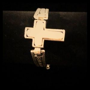Silver and white stone cross bracelet